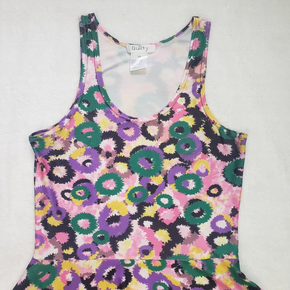 Guilty, Floral Fireworks Colourful Ombre 90s Skater Dress, Medium, Multicoloured - Picture 4 of 14